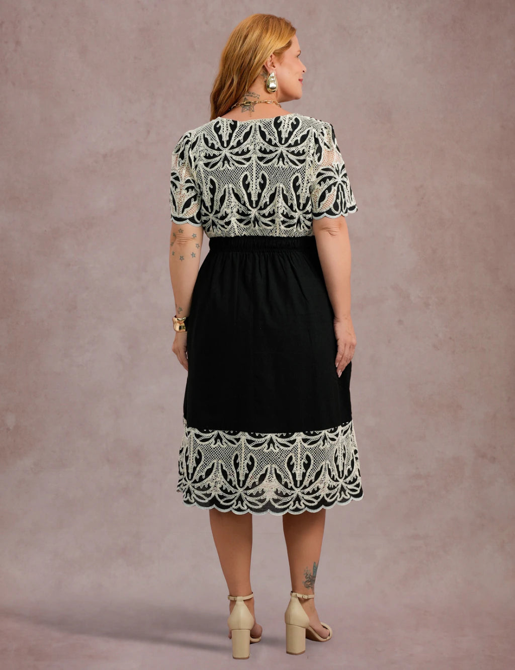 Vestido Midi Com Borbado Preto