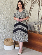Vestido Midi Com Borbado Preto