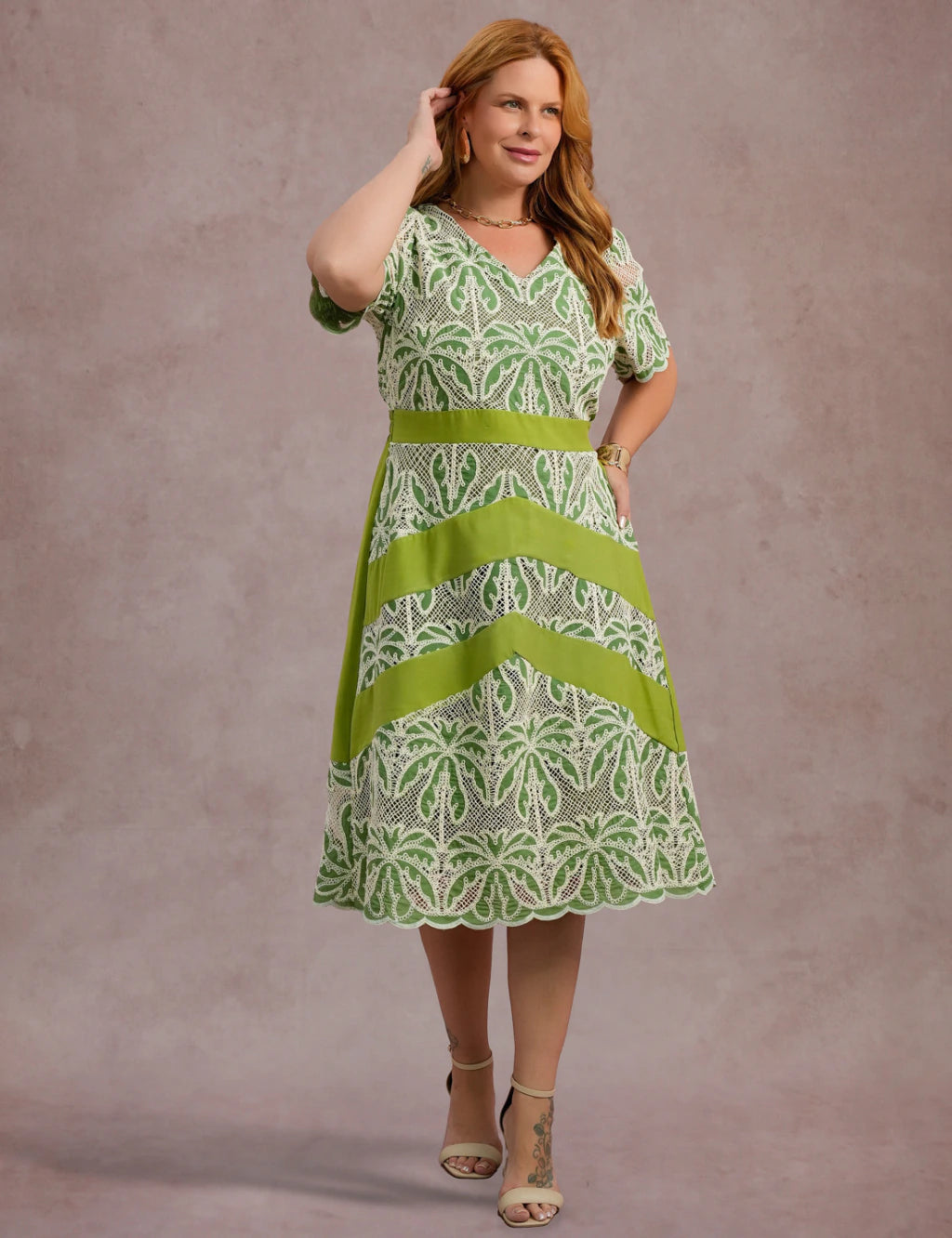 Vestido Midi Com Borbado Verde