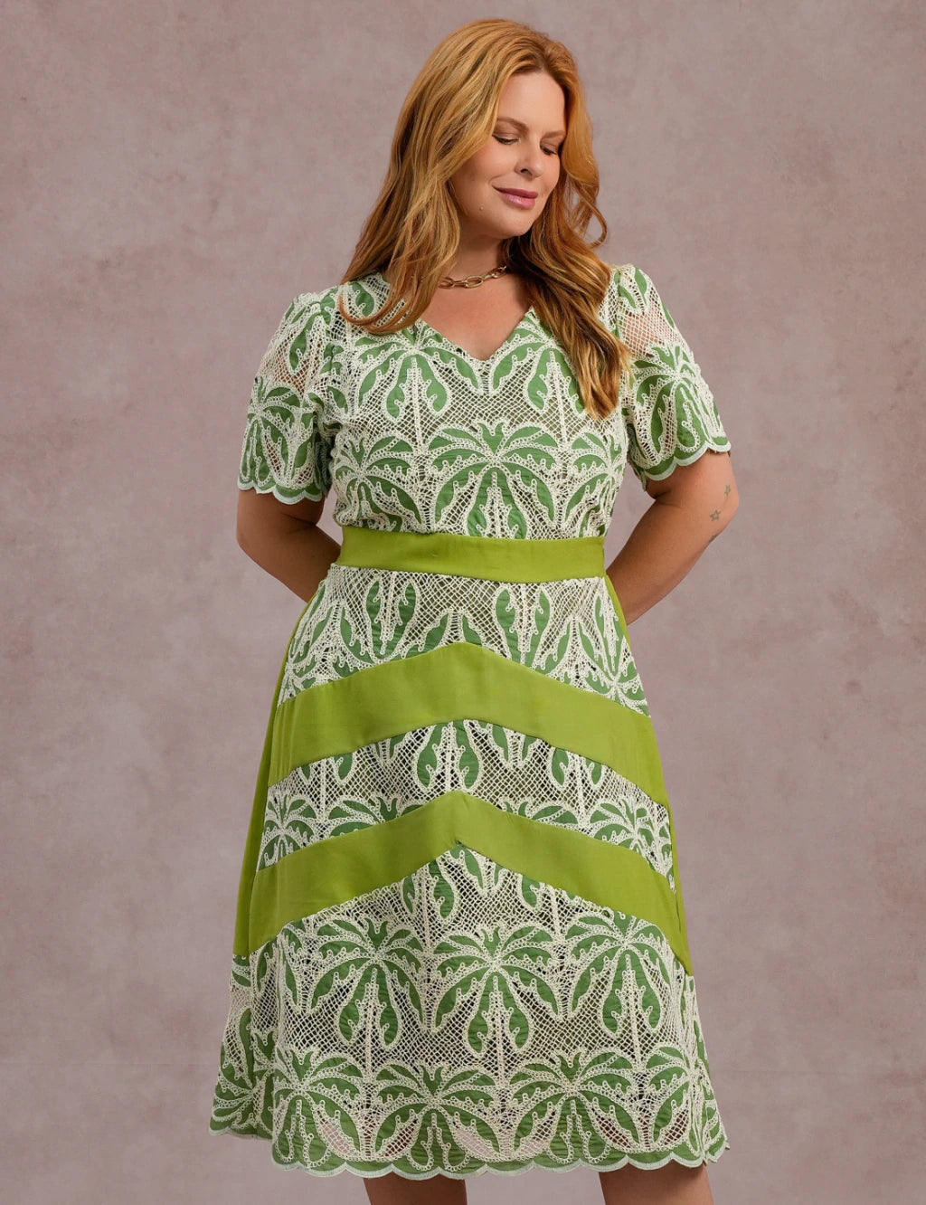 Vestido Midi Com Borbado Verde