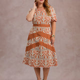 Vestido Midi Com Borbado Marrom