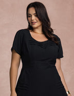 Vestido Midi Com Nervuras No Decote Preto