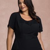 Vestido Midi Com Nervuras No Decote Preto