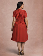 Vestido Midi Com Nervuras No Decote Telha