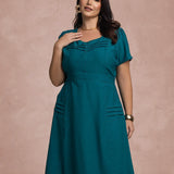 Vestido Midi Com Nervuras No Decote Petroléo