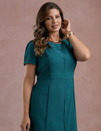 Vestido Midi Liso Com Veias Petróleo