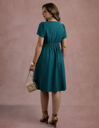 Vestido Midi Liso Com Veias Petróleo