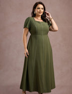 Vestido Longo Com Pesponto Musgo