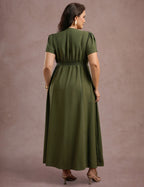 Vestido Longo Com Pesponto Musgo