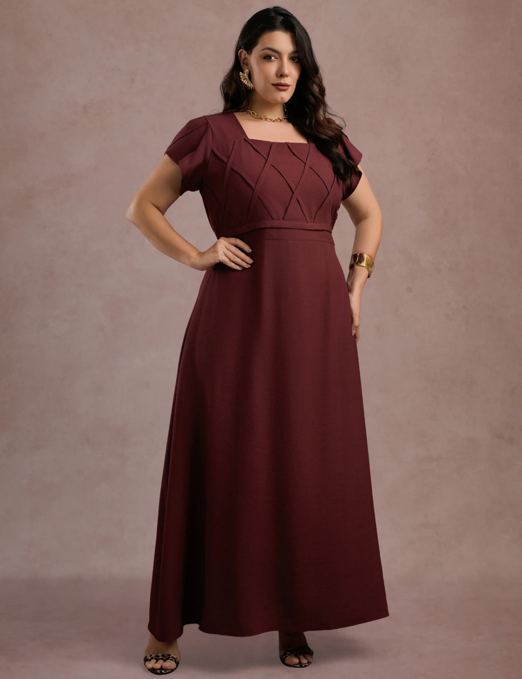 Vestido longo Cruzado Na Blusa Vinho