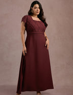Vestido longo Cruzado Na Blusa Vinho