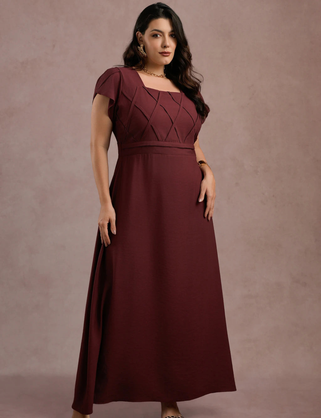 Vestido longo Cruzado Na Blusa Vinho