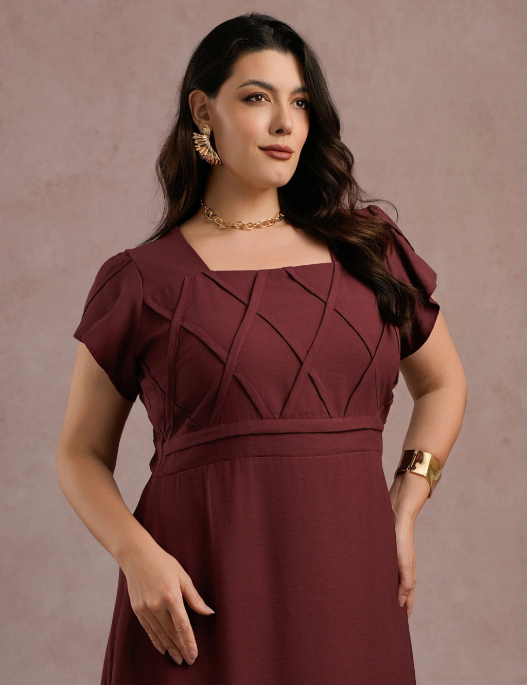 Vestido longo Cruzado Na Blusa Vinho