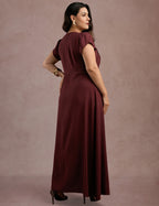 Vestido longo Cruzado Na Blusa Vinho