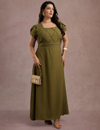 Vestido longo Cruzado Na Blusa Musgo