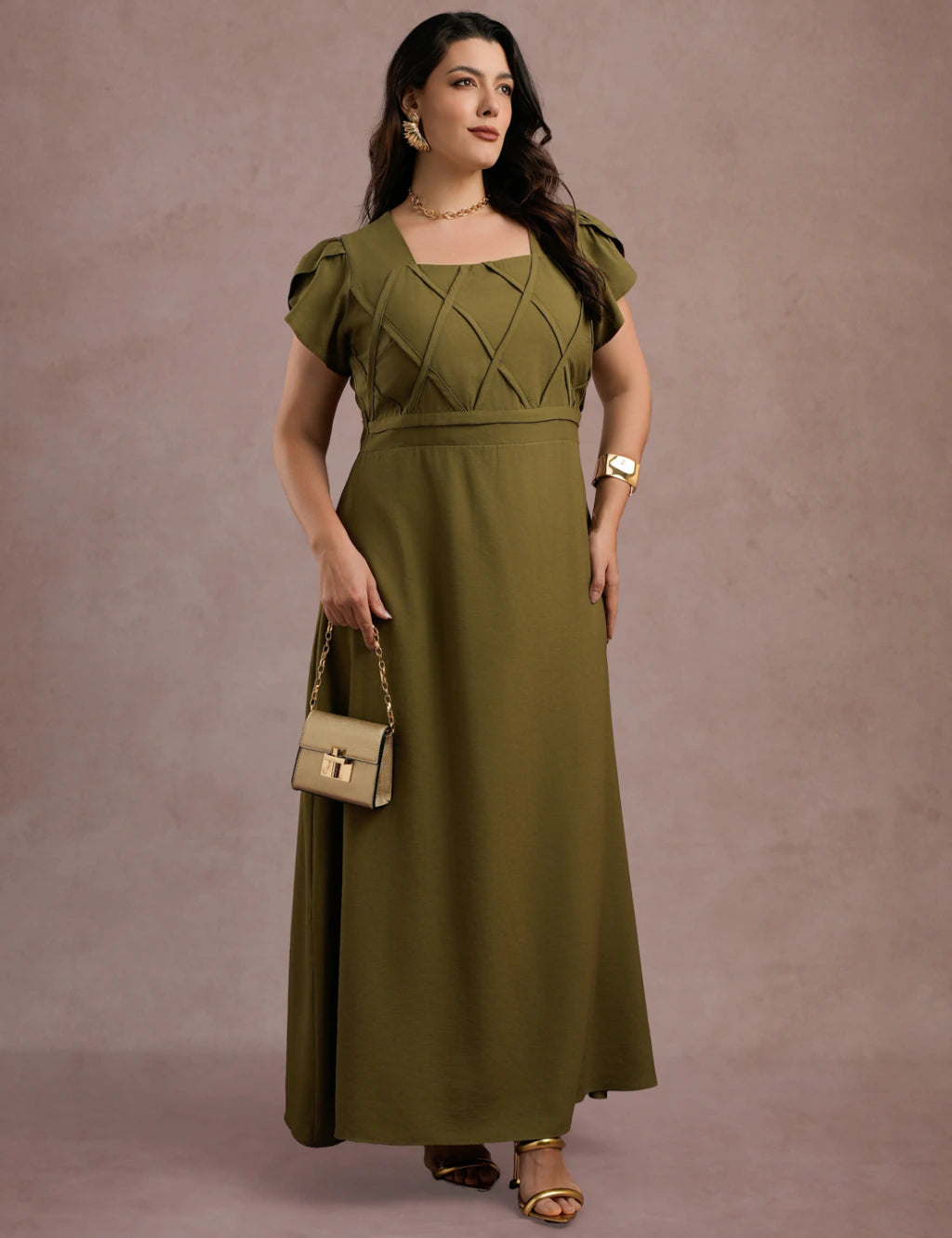 Vestido longo Cruzado Na Blusa Musgo