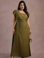Vestido longo Cruzado Na Blusa Musgo