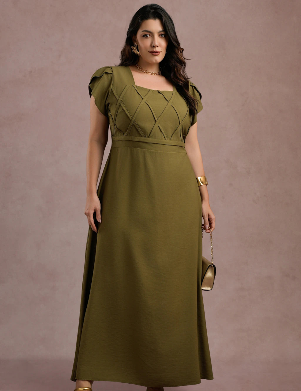 Vestido longo Cruzado Na Blusa Musgo