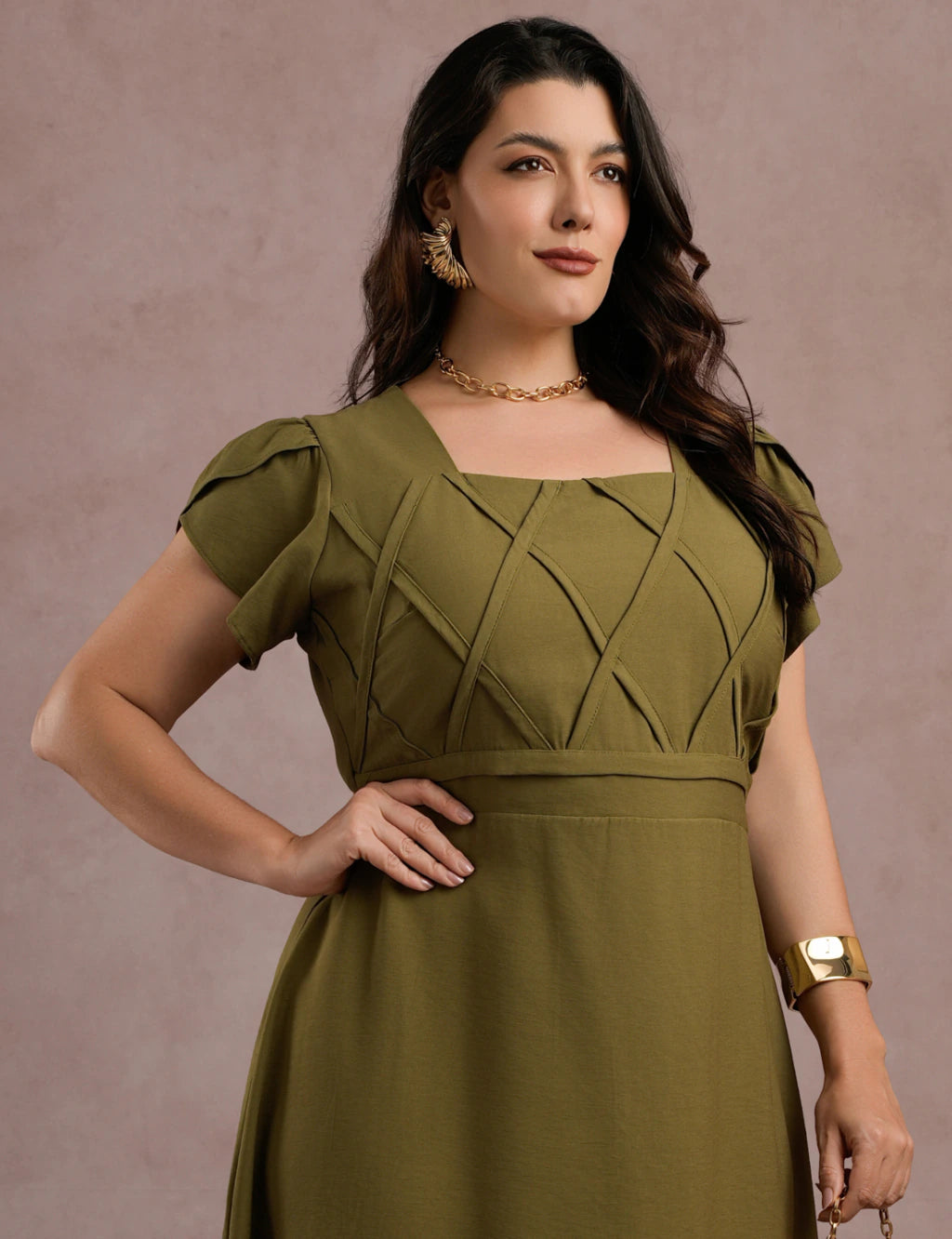 Vestido longo Cruzado Na Blusa Musgo