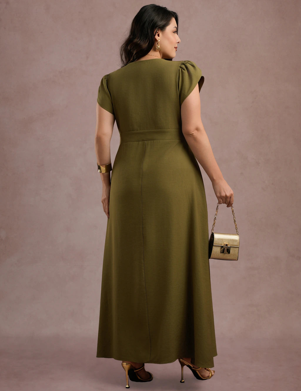 Vestido longo Cruzado Na Blusa Musgo