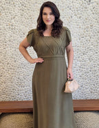 Vestido longo Cruzado Na Blusa Musgo