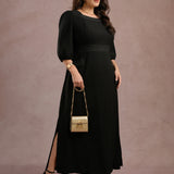 Vestido Longo Com Pesponto Preto