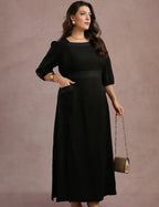 Vestido Longo Com Pesponto Preto