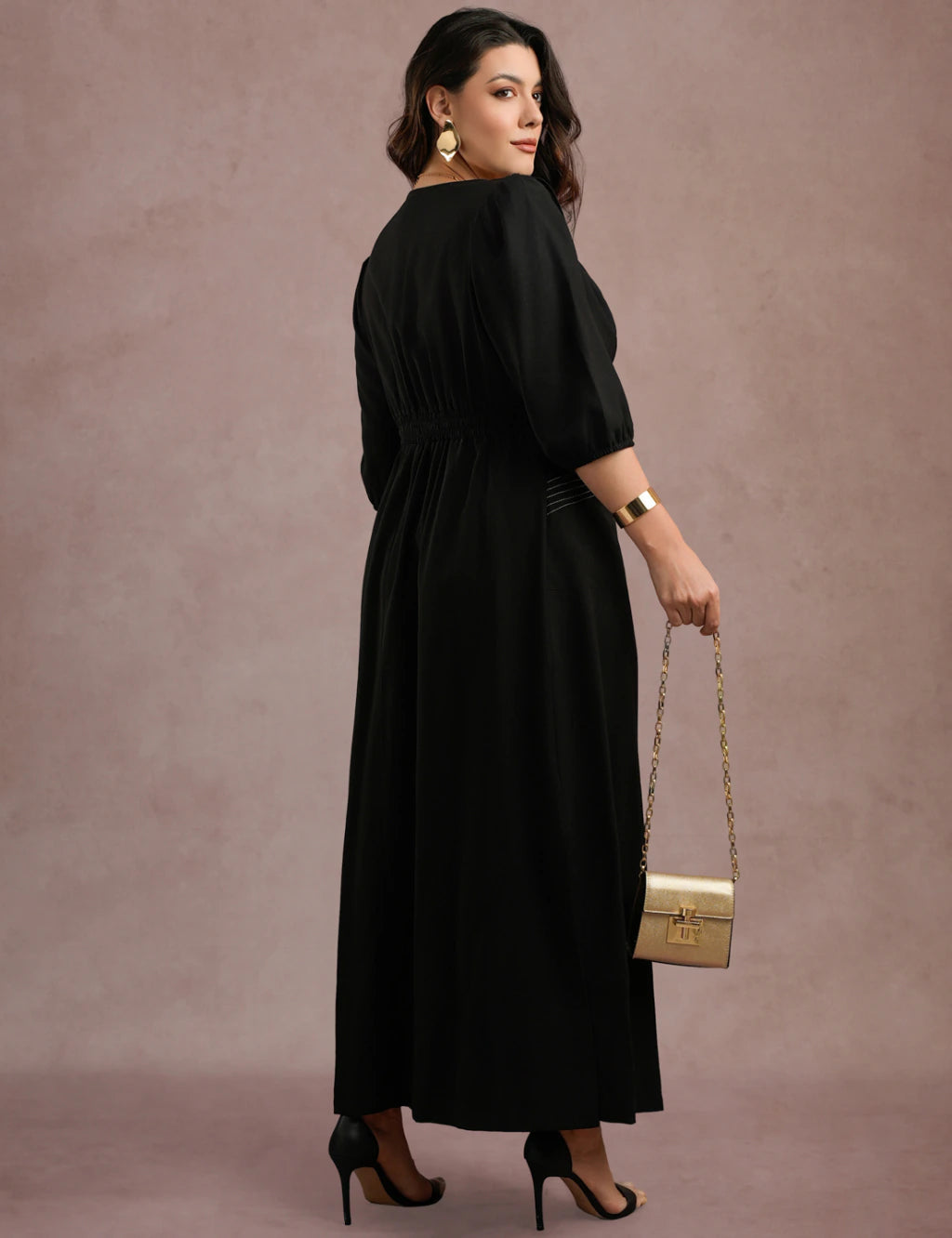 Vestido Longo Com Pesponto Preto