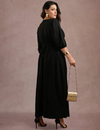 Vestido Longo Com Pesponto Preto