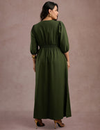Vestido Longo Com Pesponto Musgo