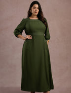 Vestido Longo Com Pesponto Musgo
