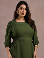 Vestido Longo Com Pesponto Musgo