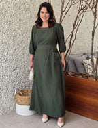 Vestido Longo Com Pesponto Musgo