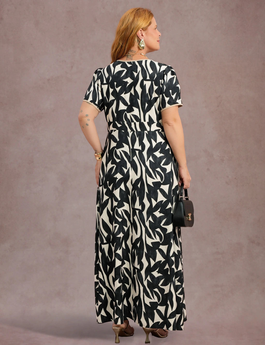 Vestido Longo Estampado Bege