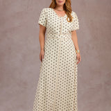 Vestido Longo Estampado Poá Bege