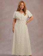 Vestido Longo Estampado Poá Bege