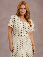 Vestido Longo Estampado Poá Bege