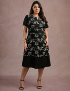 Vestido Midi Linho Com Bordado Preto