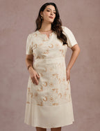 Vestido Midi Linho Com Bordado Bege