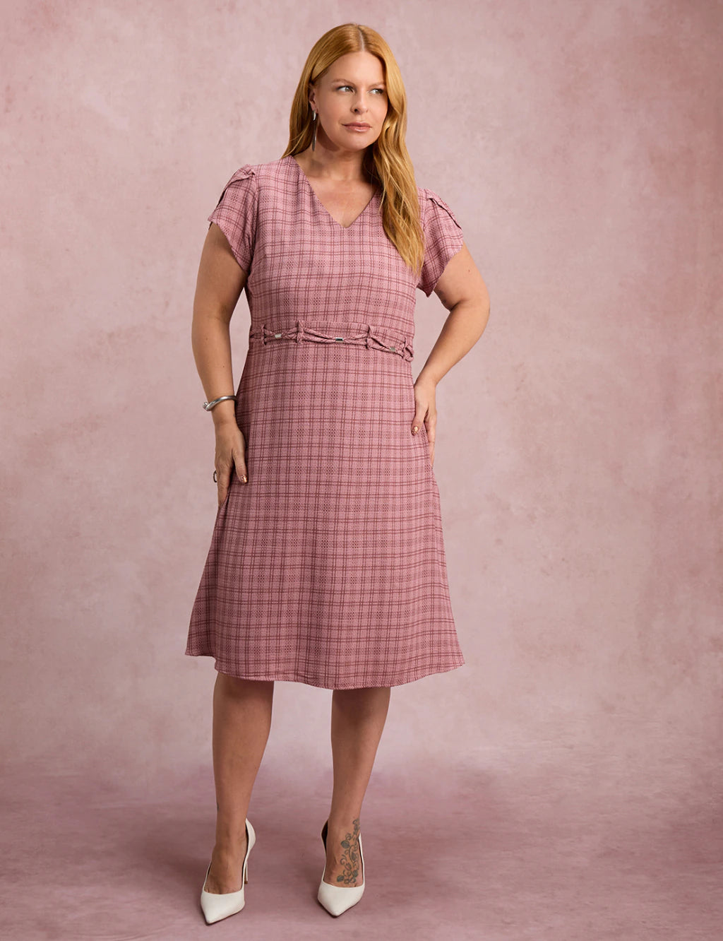 Vestido MidI Xadrez Com Ponteiras Rose