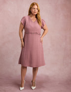 Vestido MidI Xadrez Com Ponteiras Rose