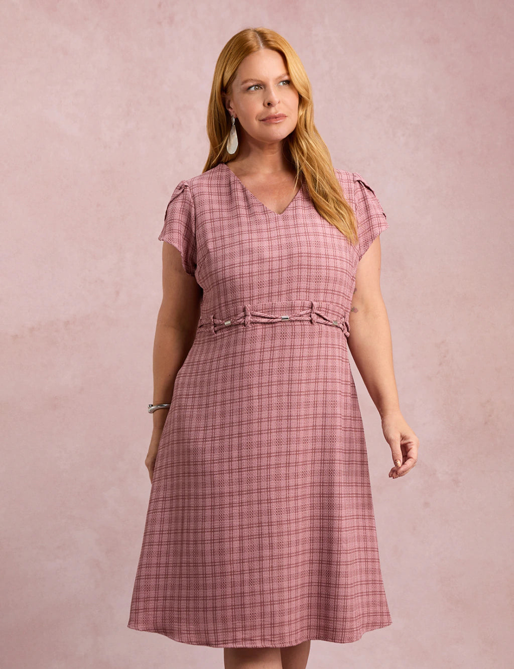 Vestido MidI Xadrez Com Ponteiras Rose
