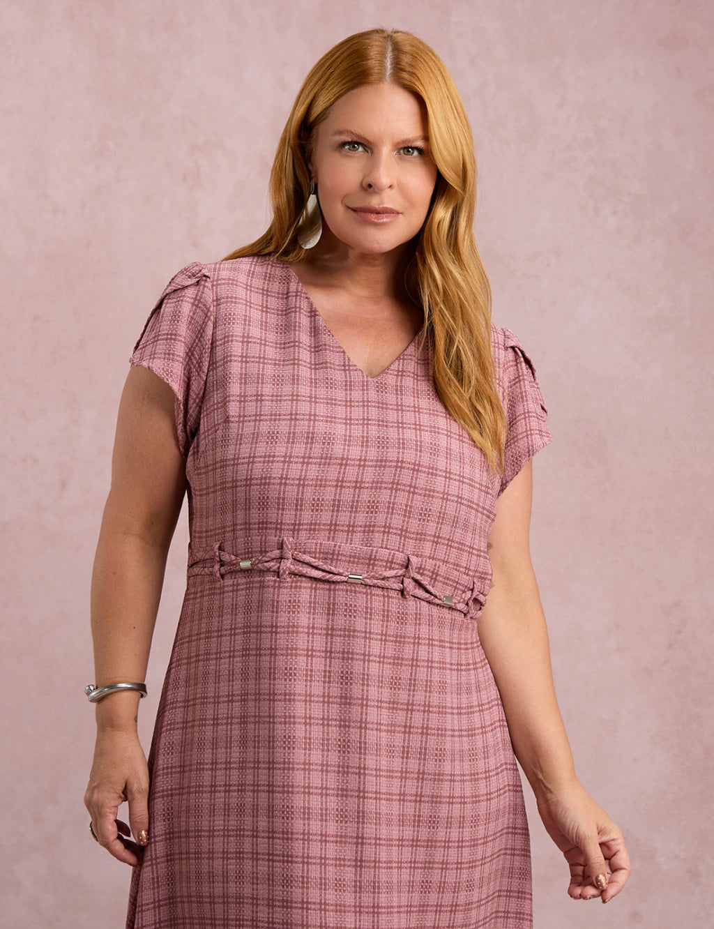 Vestido MidI Xadrez Com Ponteiras Rose