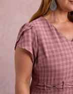 Vestido MidI Xadrez Com Ponteiras Rose
