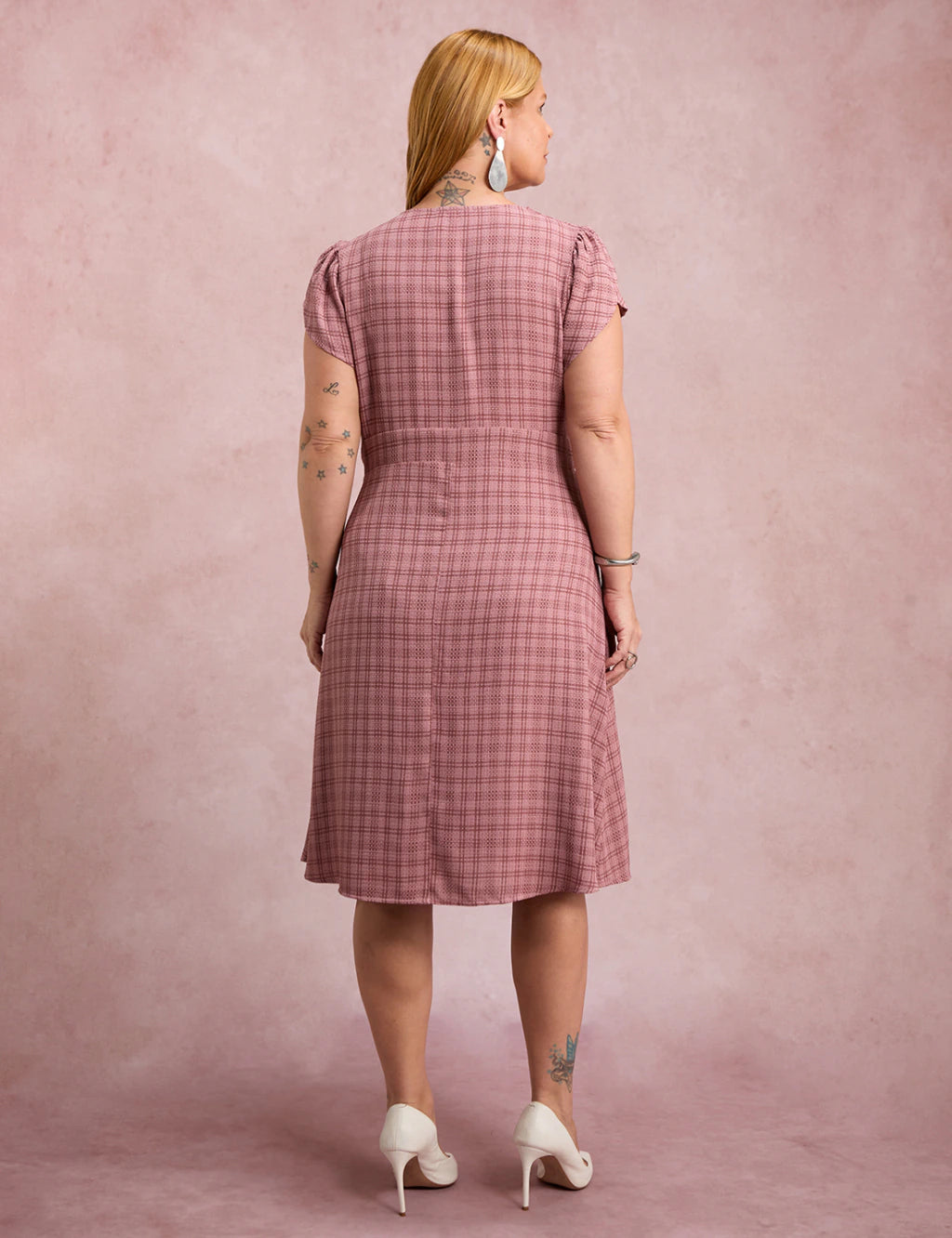 Vestido MidI Xadrez Com Ponteiras Rose