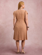 Vestido MidI Xadrez Com Ponteiras Marrom