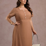 Vestido Midi Risca De Giz Bege