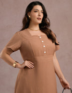 Vestido Midi Risca De Giz Bege