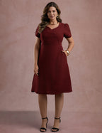 Vestido Midi Decote Princesa Com Botão Vinho