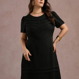 Vestido Midi Frente Com Nervuras Preto